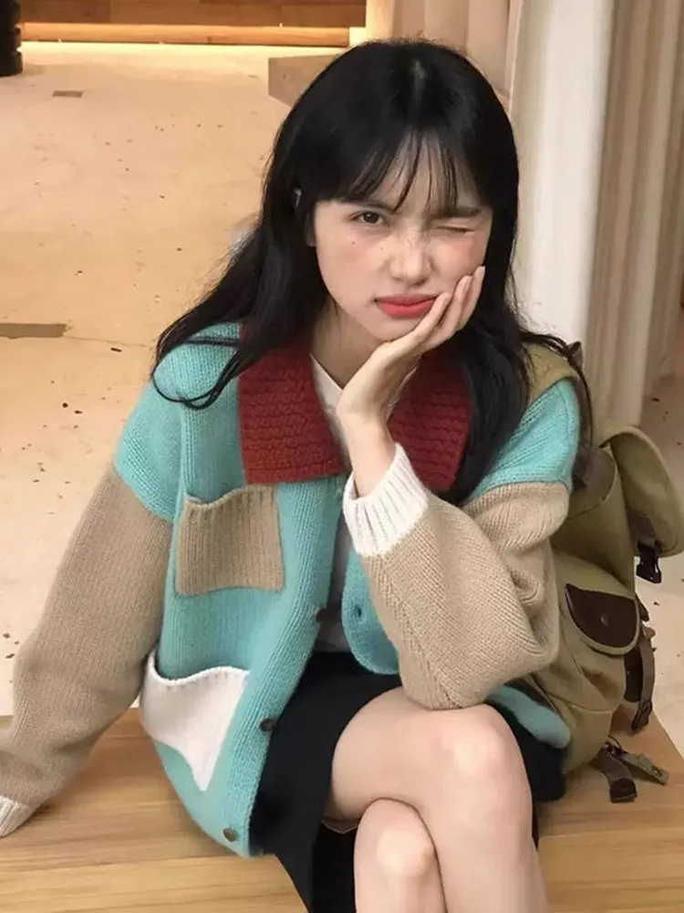 

Autumn Color Blo Design Knitwear Long Sve Casual Loose Wool ket Open Cardigan Faionable Women's Outerwear