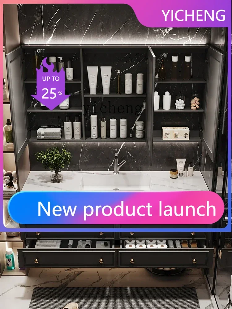 

G1 bathroom cabinet combination high-end oak paint new rock slab ceramic seamless basin washstand