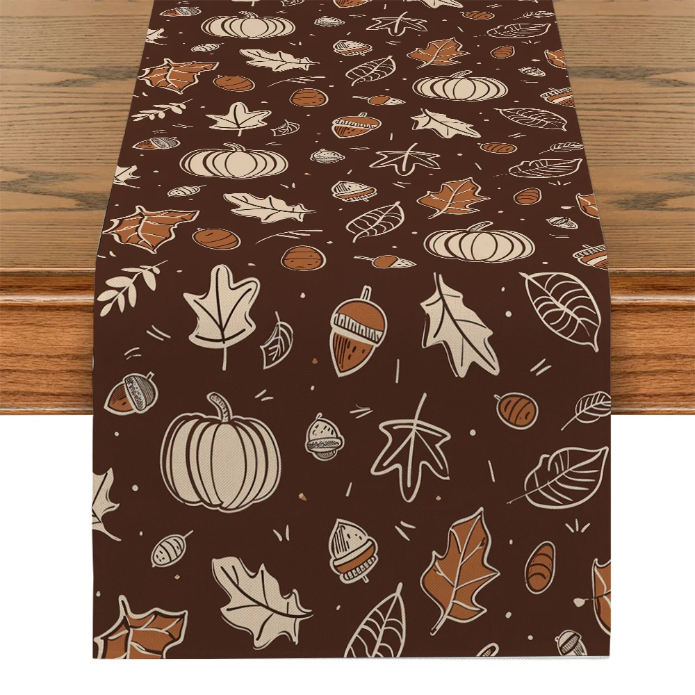 Thanksgiving Autumn Pumpkin Plant Table Runner Kitchen Table Decor Farmhouse Dining Table Runners Wedding Party Decorations