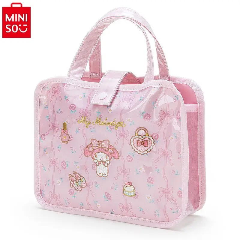 MINISO   Sanrio Cartoon Embroidered Melody Printing Portable Toilet Multi functional Waterproof Sweet Versatile Handbag