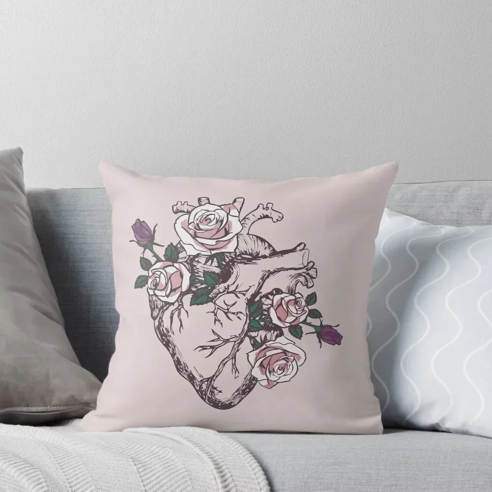 

Anatomical Heart Floral Heart Anatomy and Flowers Cute Roses Throw Pillow pillows decor home New year pillow