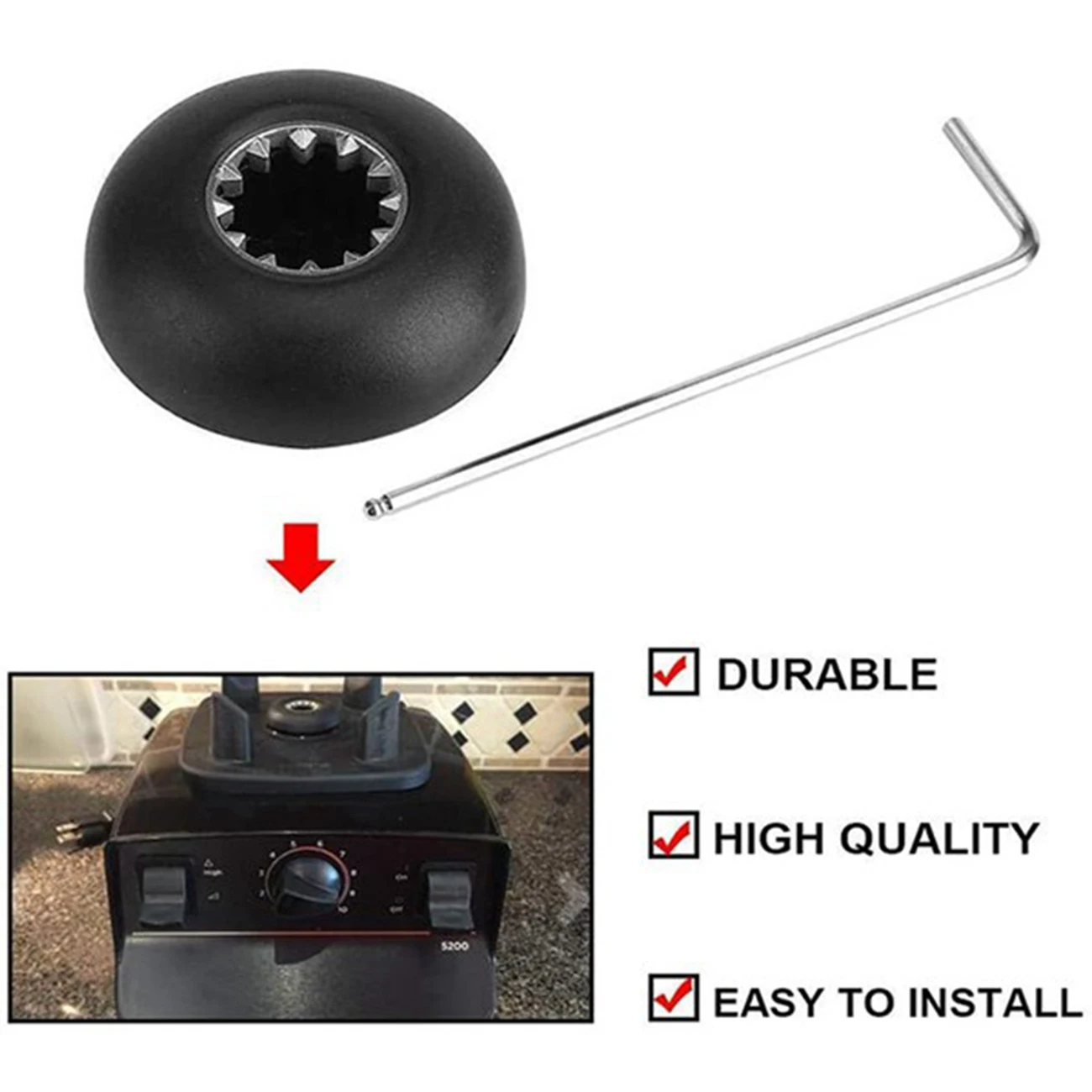 1 conjunto de kit de substituição de soquete de unidade de liquidificador preto de metal e plástico para peças sobressalentes de liquidificador Vitamix com chave