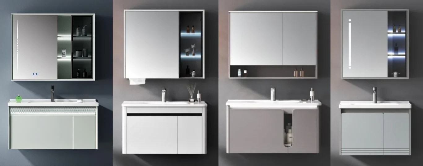 

z New Design Modern PVC Wall Mounted Bathroom Cabinet Vanity Furniture Set Furniture With LED Mirror Cabinet And Sink