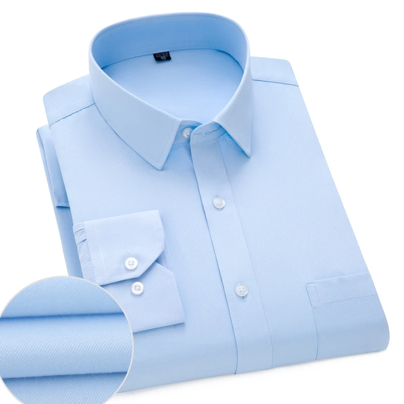 Business Dress Shirt Men's Long-sleeve Fashion Solid Casual Formal White Work Office Simple Basic Man Clothe S-7XL