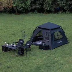 BlackDog 3-8 person Hexagonal Fully Automatic Quick Opening Tent Canopy 2 in 1 Thickened Rainproof Vinyl Tent Camping Outdoor