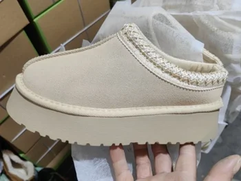 Neue Winter Mode Frauen Schnee Warme Wildleder Leder Faul Faulenzer Stiefel Schuhe Frau Dame Weibliche Flache Bottine Botas Stiefel Maultiere 2025