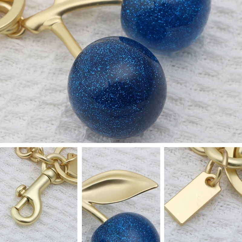 Stylish Blue Cherry Bag Pendant Portable Blue Cherry Key Ornament Alloy Craftsmanship Keychain for Everyday Use Dropsale