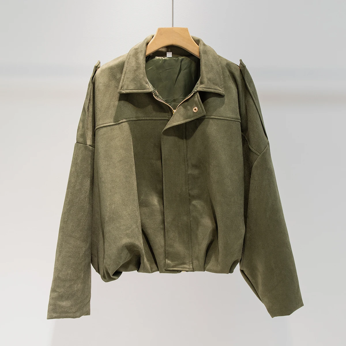 

Женская замшевая куртка-бомбер, осень-зима, с лацканами и карманами на молнии, свободные куртки, пальто, женская повседневная уличная одежда, верхняя одежда, наряды 2025