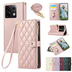 Crossbody Zipper Wallet Leather Case For Xiaomi Redmi Note 15 14 13 Pro Plus 14S 12 11 13C 14C A5 4G Lanyard Purse Diamond Cover