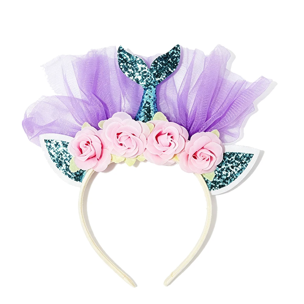 Kids Mermaid Party Headbands Multicolor Sequin Bow Hair Accessories Set Princess Dress Up Costume Headwear for Girls