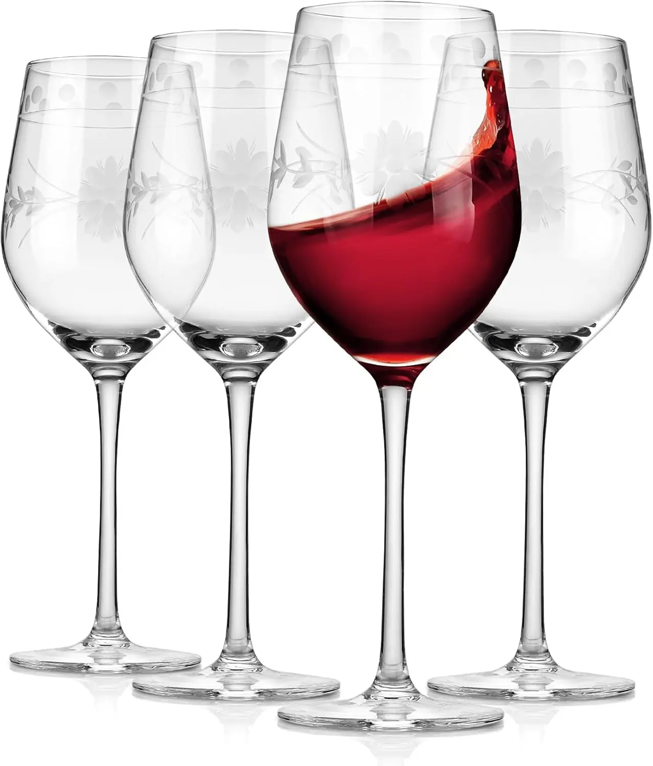 

Premium Delight Wine Glasses Set of 4,15 oz – Hand-Blown with Etched Long Stem, Classic Glassware for Weddings, Dinners