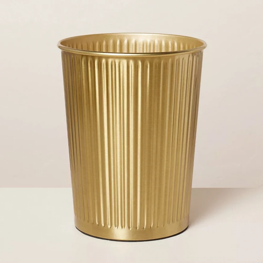 

2.4 Gallon Fluted Brass Waste basket,Decorative Metal Trash Can,Gold Garbage Can for Bathroom,Bedroom,Dorm,Office,Laundry room