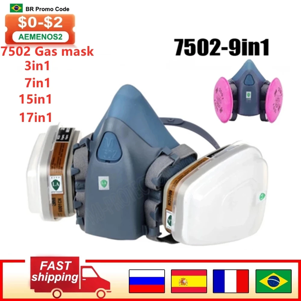 7 In 1/15 In 1/17 In 1 Industrial Painting Spraying Respirator Gas Mask Suit Safety Work Filter Dust Face Mask Replace MMM 7502