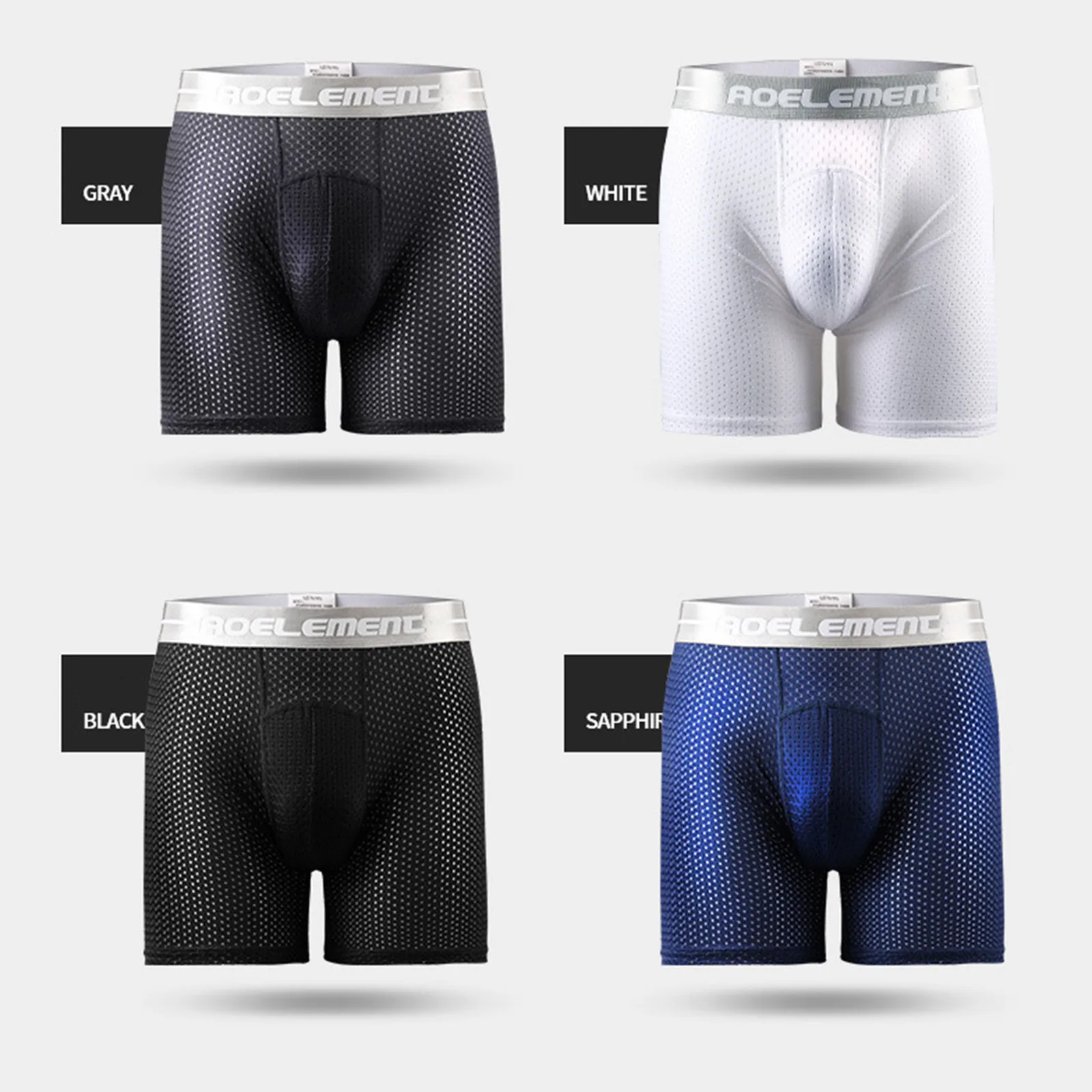 Man Underwear Quick Dry Sports Boxers Mesh Breathable Underpants Elastic U Convex Bulge Boxer Shorts Sexy See Through Panties