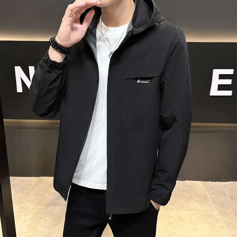 

Fall 2024 Men's Casual Hooded Windproof Faionable Jaet Outdoor Sportswear Polyester Loose Fit Zipper Decorated Polyester ...