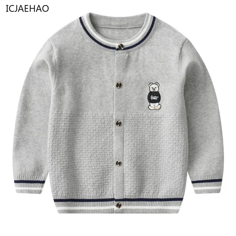 

ICJAEHAO 2024 Boy Knitting Sweater High Quality Child Cute Cardigan Single Breasted Fashion Kids Little Bear Embroidery Knitted