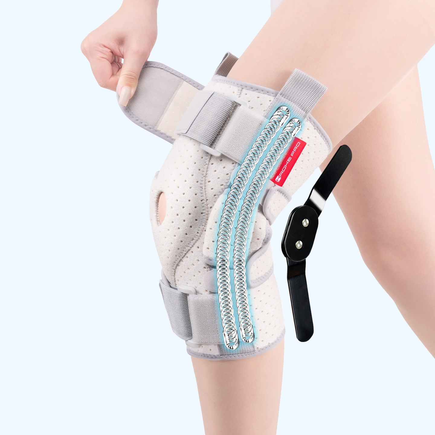 Adjustable Knee Sleeve with Lateral Stabilizer Support and Enlarged Cushion Pad, Breathable Compression Knee Brace