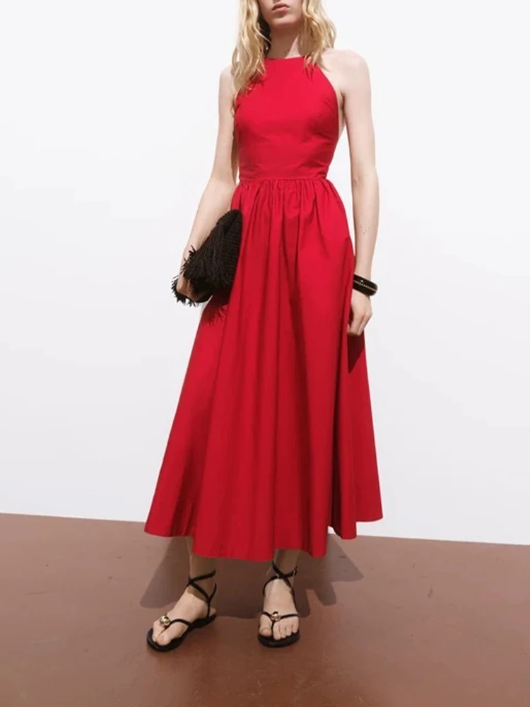 European and American style summer new women's clothing simple fashion sleeveless cross sexy backless halter dress