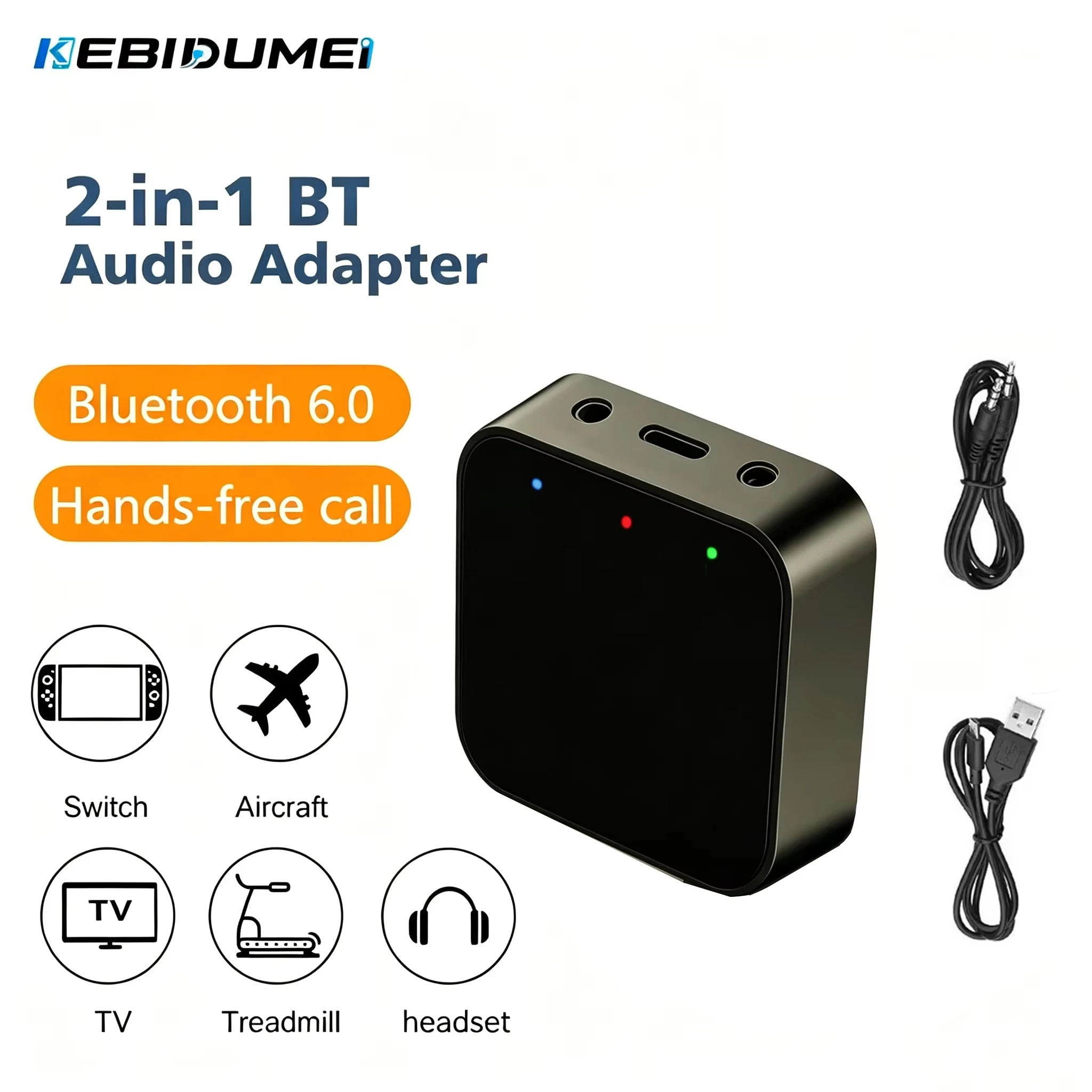 KEBIDUMEI Bluetooth 6.0 Audio-Empfänger-Sender, 3,5 mm AUX mit Mikrofon, HIFI-Stereo-Wireless-Adapter für Auto-Lautsprecher, Freisprecheinrichtung