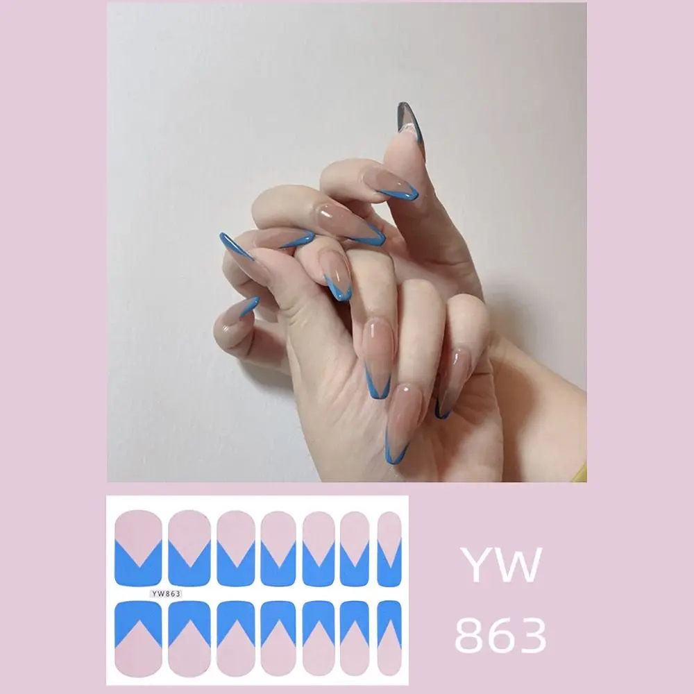 Trendy 14 Strips Gel Nail Stickers Semi Cured INS Nail Patch Full Cover Nail Art Stickers DIY Nail Art Making