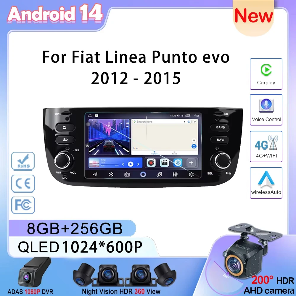 

Car gps 6.2 inch For Fiat Linea Punto evo 2012 - 2015 Android Auto Multimedia Player GPS Video Wireless Carplay GPS No 2din DVD