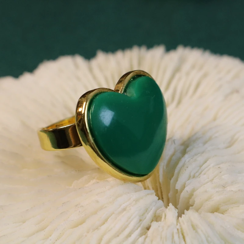 Elegant Red Blue Green Champagne Heart Shaped Resin Ring Simple Stylish Adjustable For Women