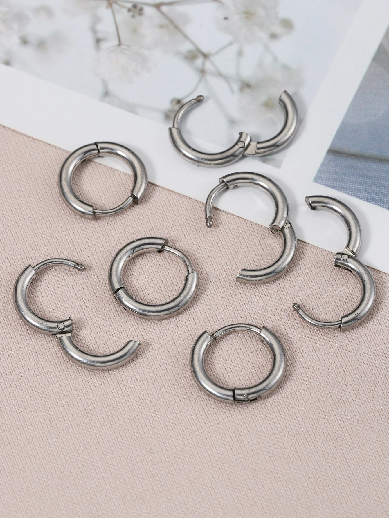 10pcs/Lot Stainless Steel Hoop Earrings Fashion Women Earring Men Punk Hiphop Jewelry Piercing Accessories Gifts Findings