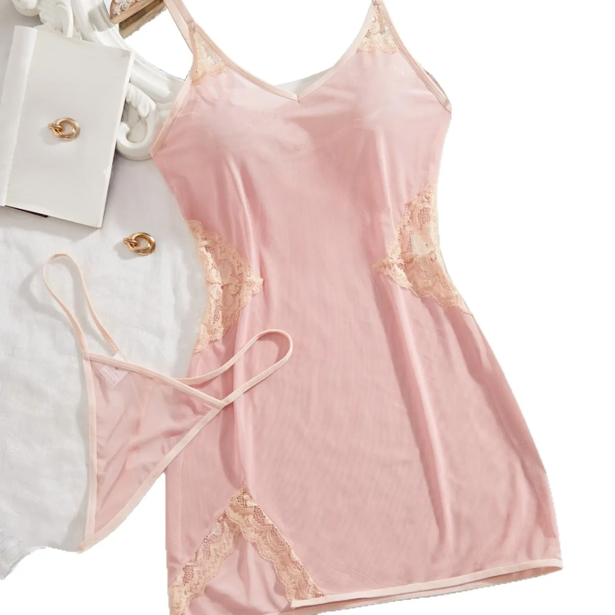 

Sexy Sheer Allure Lingerie Set, 2-Piece Cami Nightdress Sleepwear