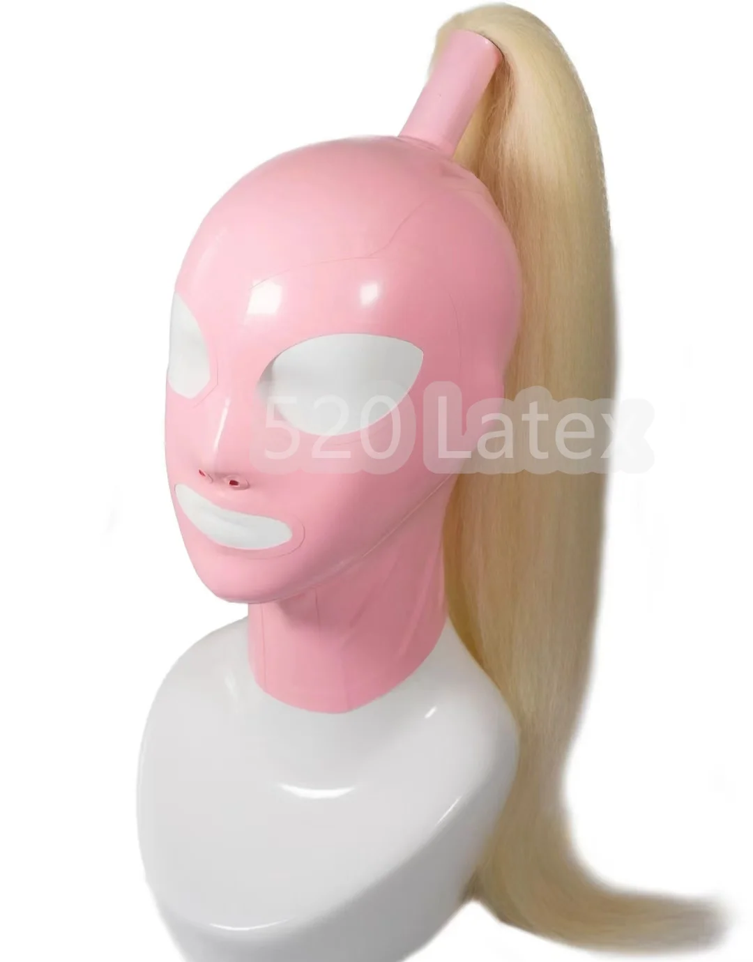 Handmande Sexy Unisex Mask Pink Latex Hoods with Blond Wig Tress Ponytail Club Wear Fetish Costumes Costomize Size XS-XXL