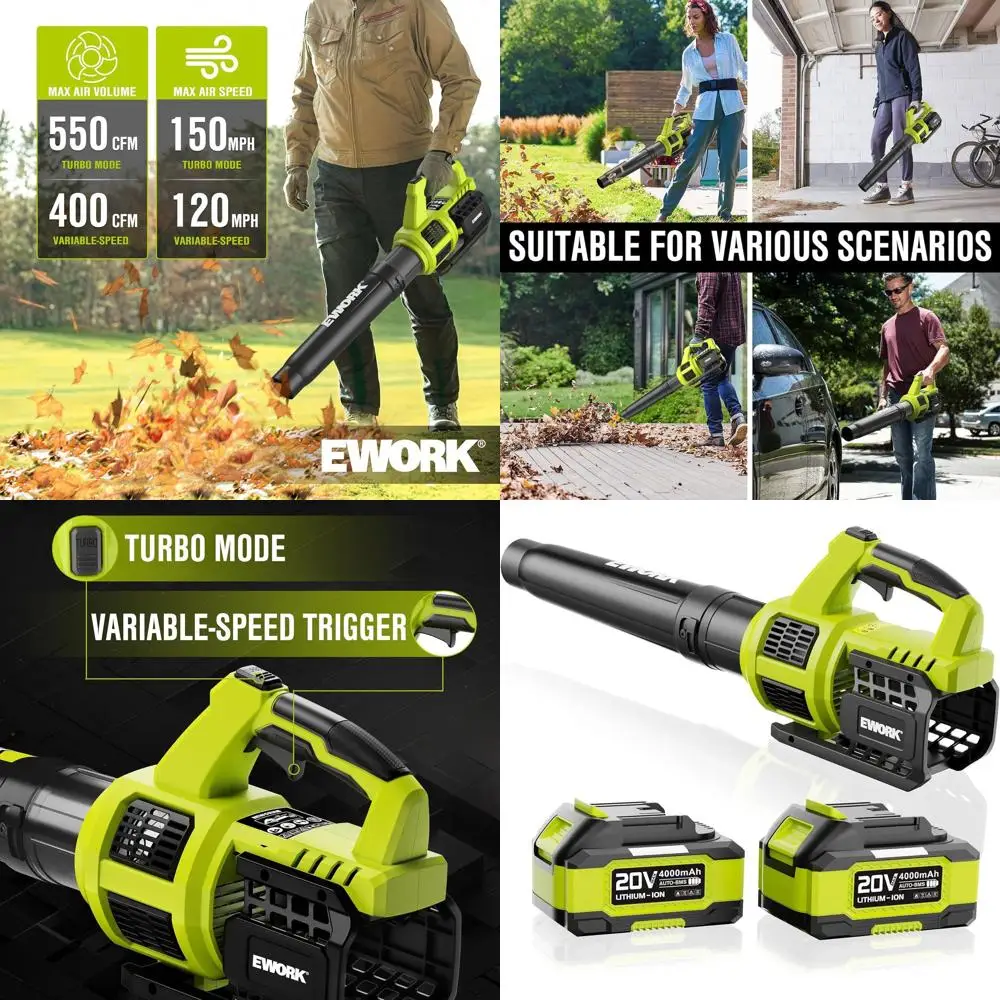 

20V Cordless Electric Leaf Blower with 2x4.0Ah Batteries, Variable-Speed, Lightweight for Lawn and Patio Cleaning