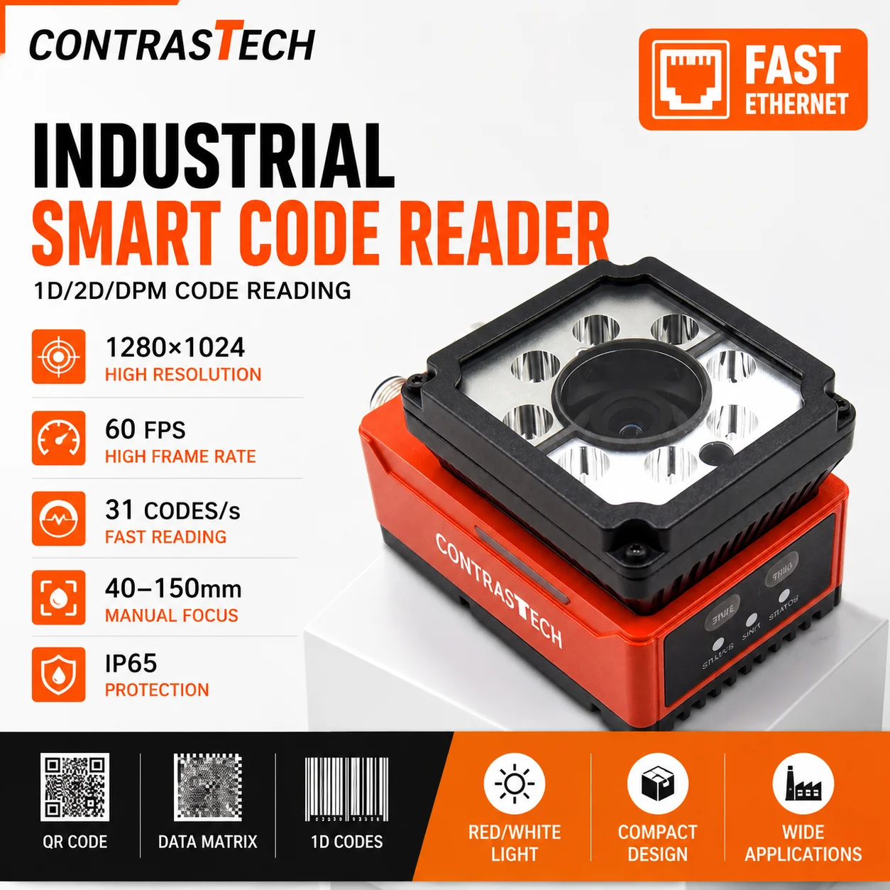 Ultra High Resolution Industrial Barcode Reader 2368x1792 90 Codes/s 1D 2D DPM Gigabit Ethernet VRC50xxS CONTRASTECH