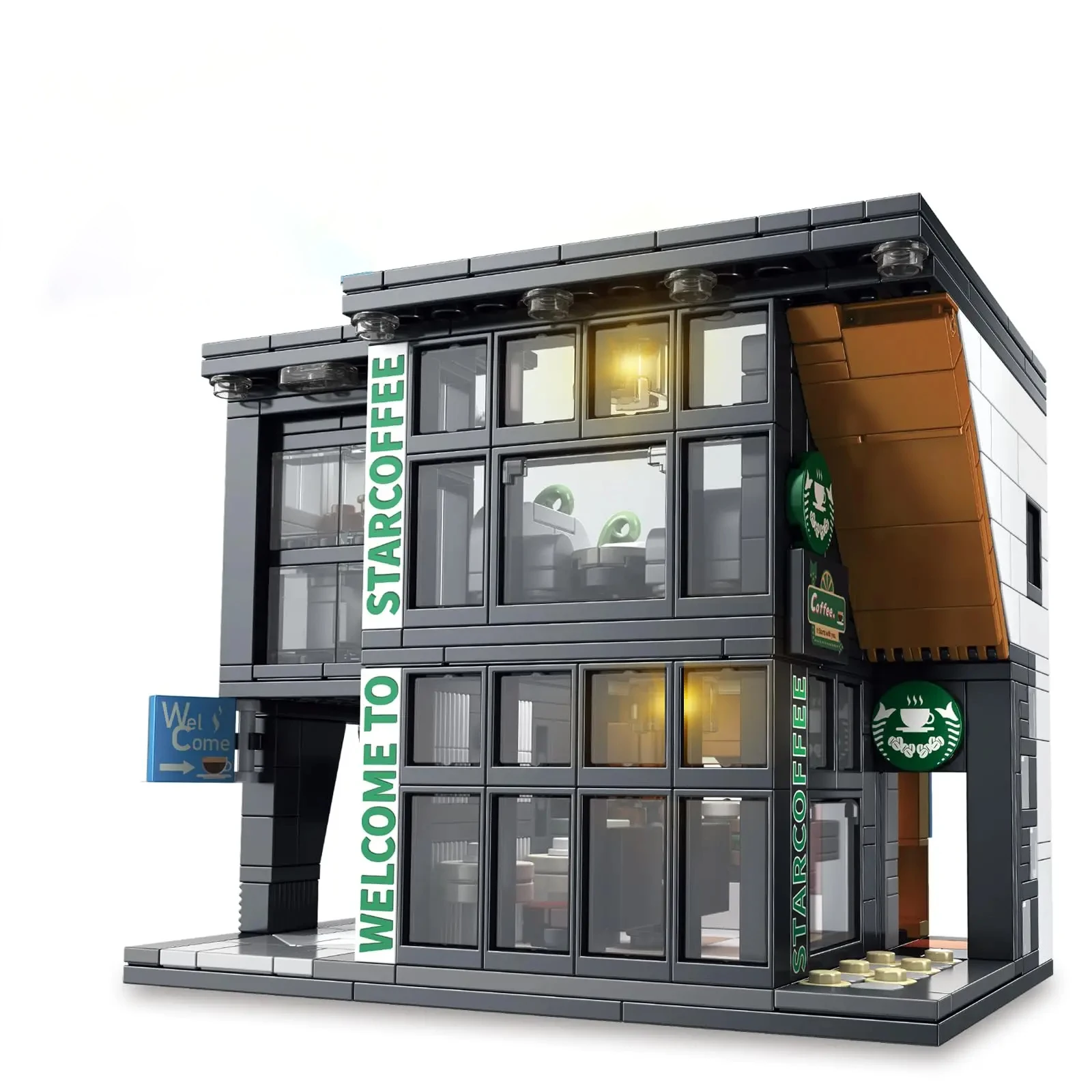 クリスマスプレゼント！ ファンタジーコーヒーハウスビルディングブロック |   発光ライトストリング+ダブルシート付き |   8～14歳のお子様向けのおもちゃ