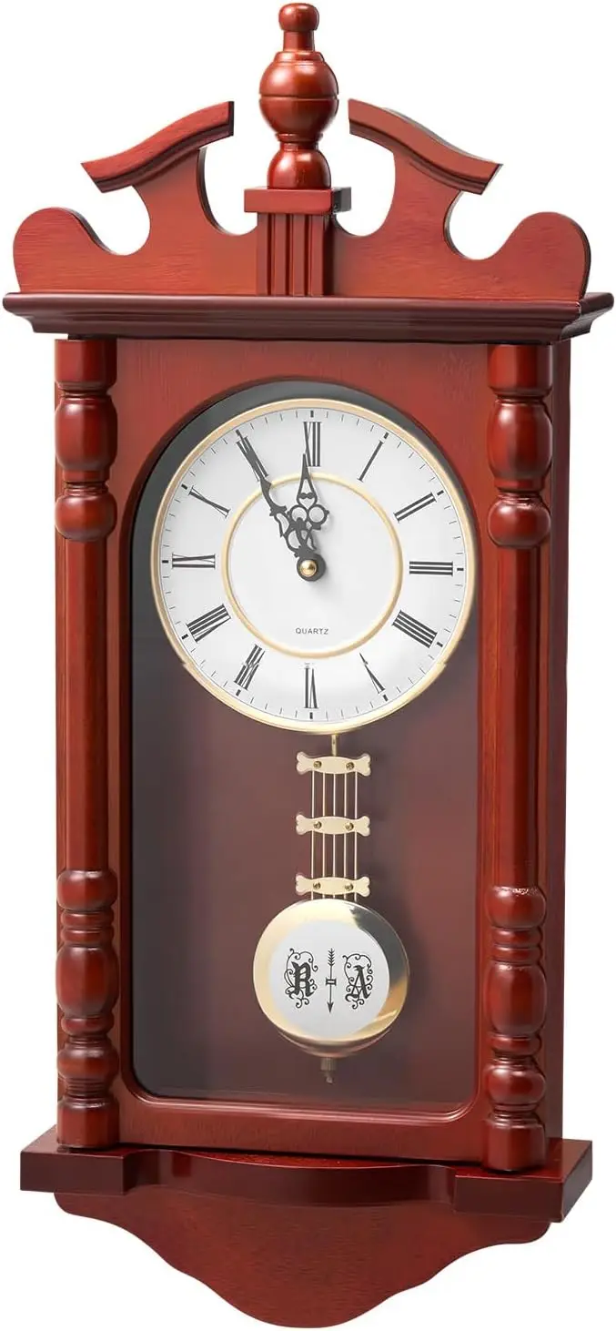 

Vintage Wooden Wall Clock with Pendulum, 23.2 Inch Silent Quartz Movement for Living Room Bedroom Decor