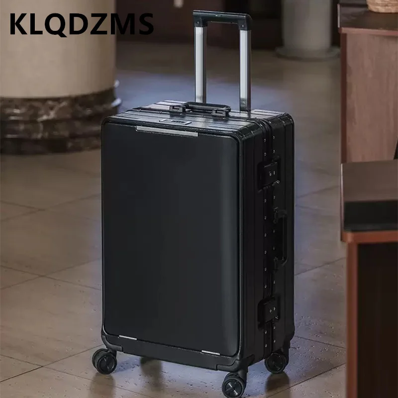 KLQDZMS Vorderseitig öffnendes Fach, multifunktionaler Aluminiumrahmen-Koffer, 20/24/26 Zoll, großes Fassungsvermögen, Reisekoffer mit Passwort