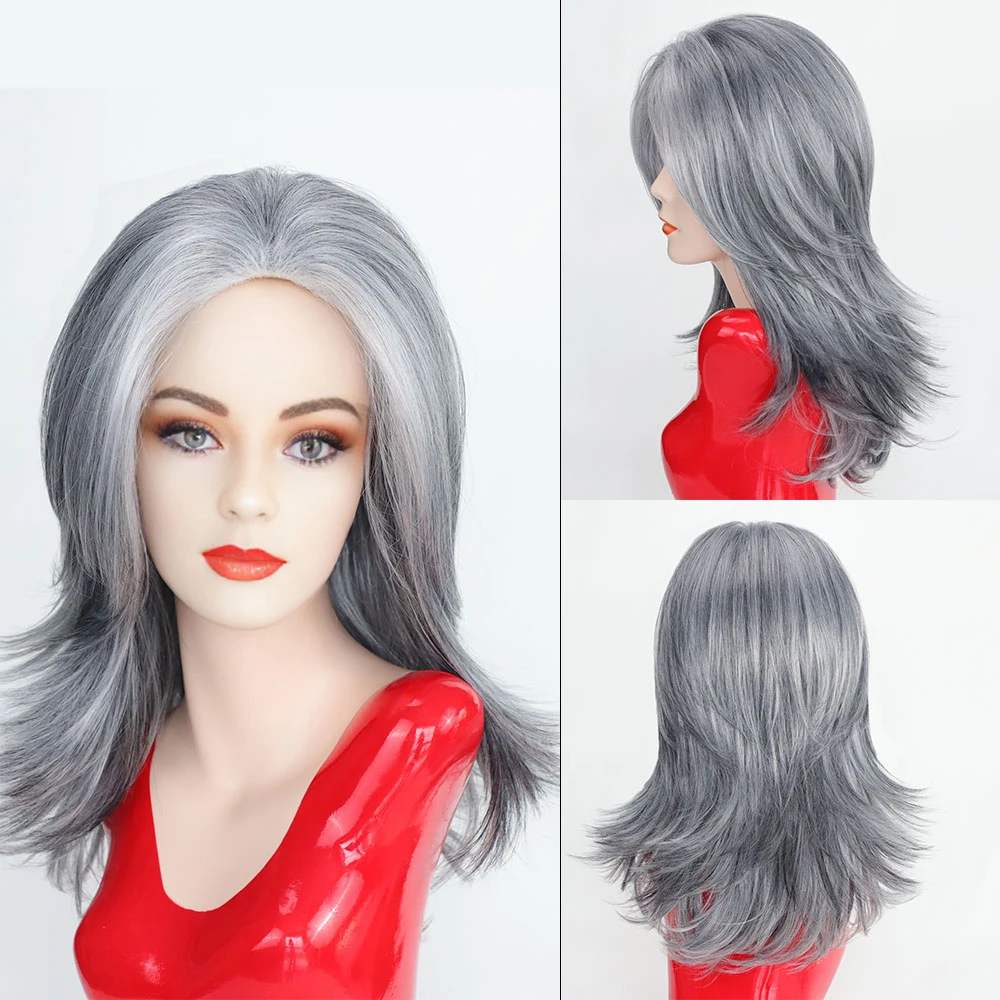 

Summer 2024 new Internet celebrity style gradually light gray and a variety of fashionable colors medium curly wigs Daily use
