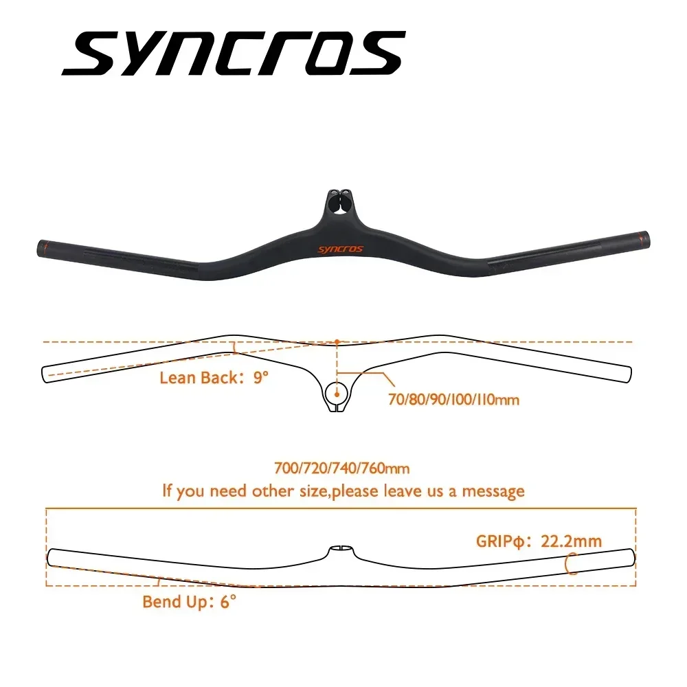 

Syncros MTB Bicycle Integrated Carbon Fiber Handlebar With Stem FRASER IC SL -8/-17/-25 Degree 60*740mm Mountain Bike Parts