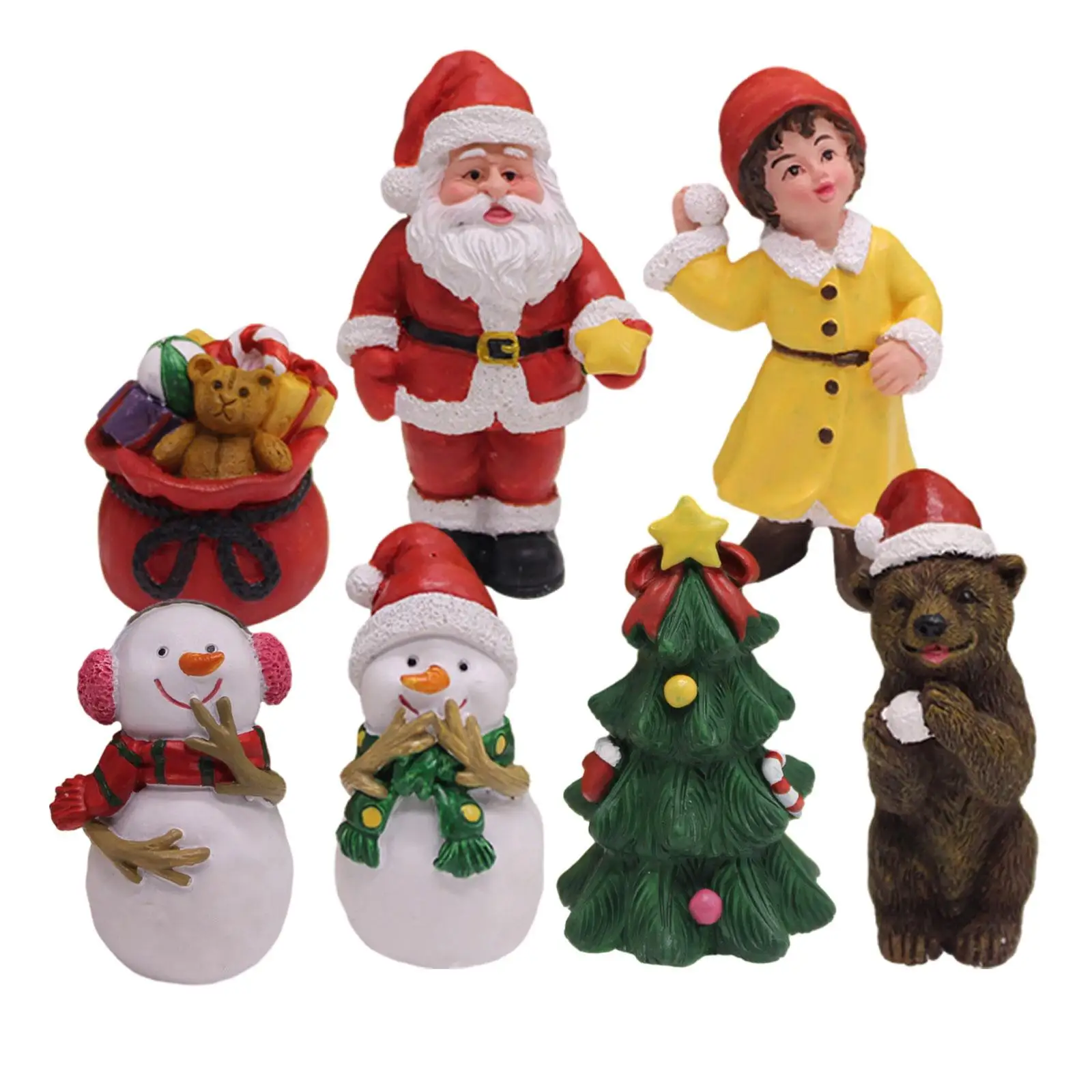 7Pcs Christmas Miniature Ornament Santa Claus Snowman Figurines Dollhouse Office Car Home Table Centerpiece Xmas Decorations
