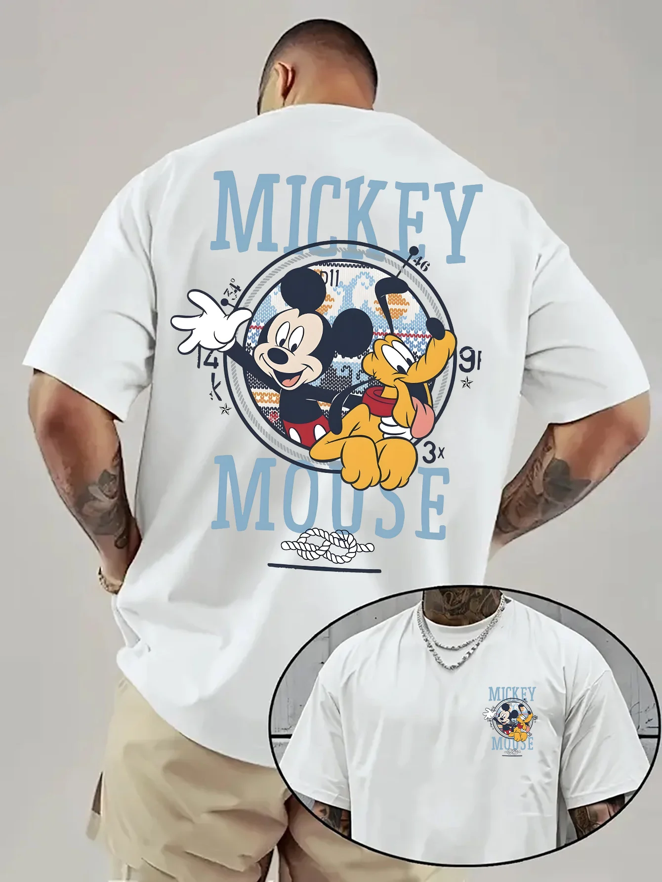

Disney Mickey Mouse Pattern Men's T-Shirt Daily Leisureand Theme Activities Wear Unisex Cotton Short Sleeve Oversized
