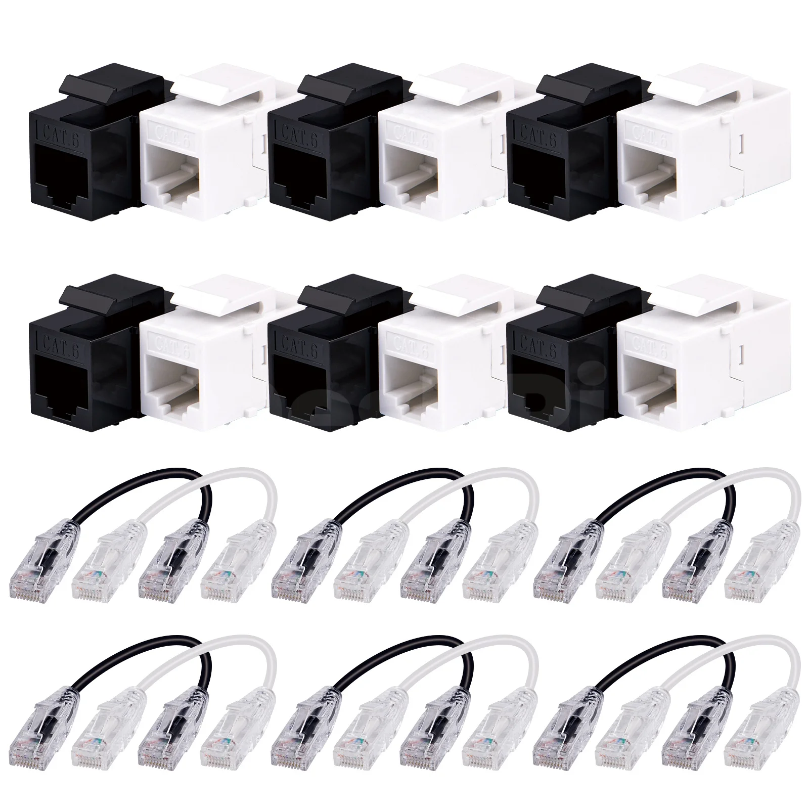 DeskPi Keystone Cable Management Kit, 12 Pack Cat6A RJ45 Keystone Jack Insert with 0.2m Network Cable
