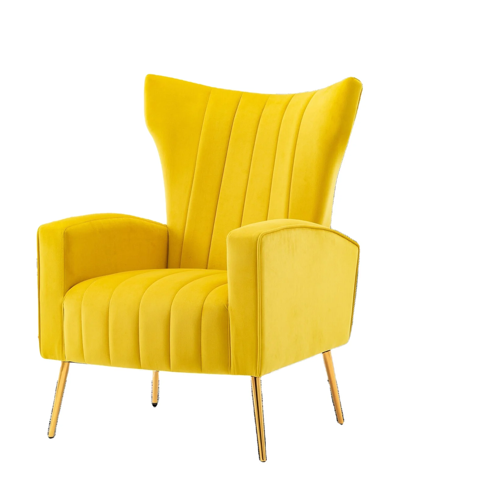 Hot Yellow Accent Chairs Modern Designer Furniture Tufted Wingback Chair Luxury Hotel Chair