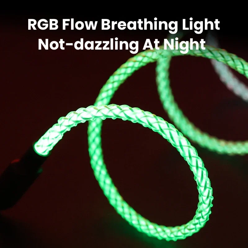 Fast Charging RGB Cable 100W Breathing Light 66W Type C USB C Data Cable For Samsung Huawei Macbook 30W Quick Charge For Xiaomi