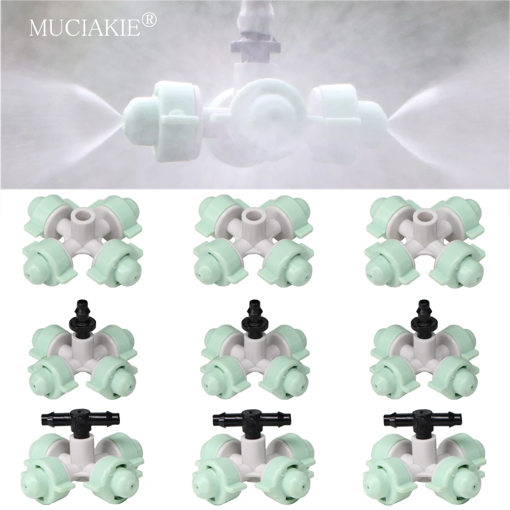

MUCIAKIE 20PCS 31-57L /h Misting Cross Nozzles Greenhouse Humidifier Four Outlet Mist Fogger Sprinkler Irrigation Watering