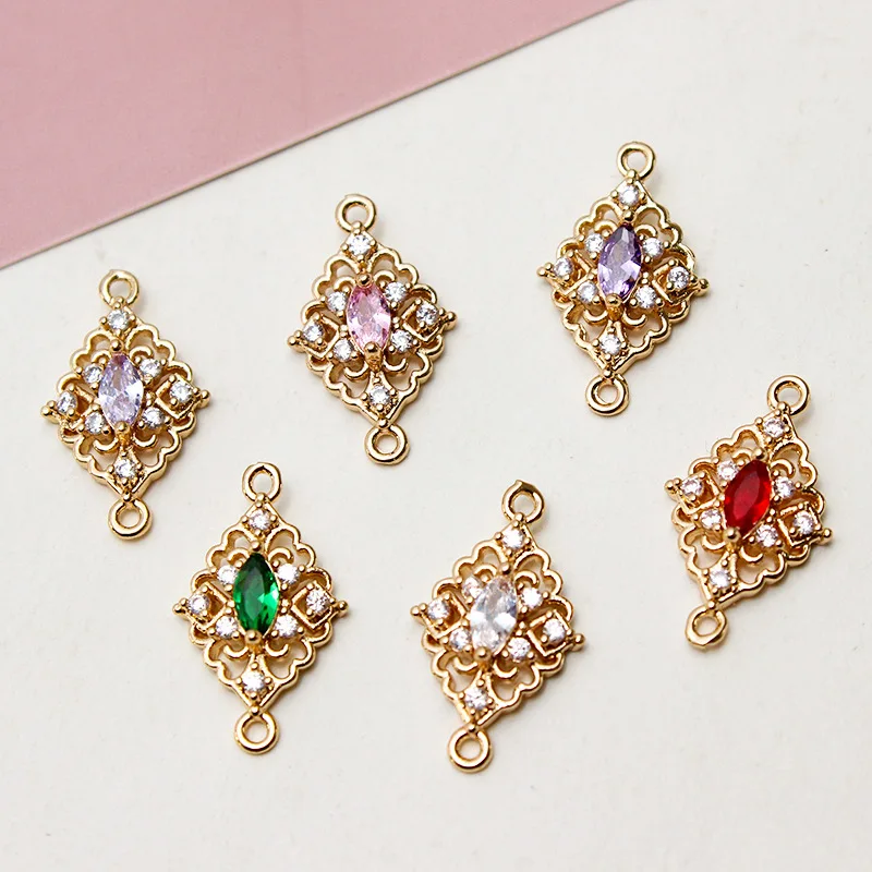 1pcs Diy Micro-inlaid Zircon Copper Accessories Double Hanging Ear Pendant Necklace Bracelet Jewelry Handmade Material Charms