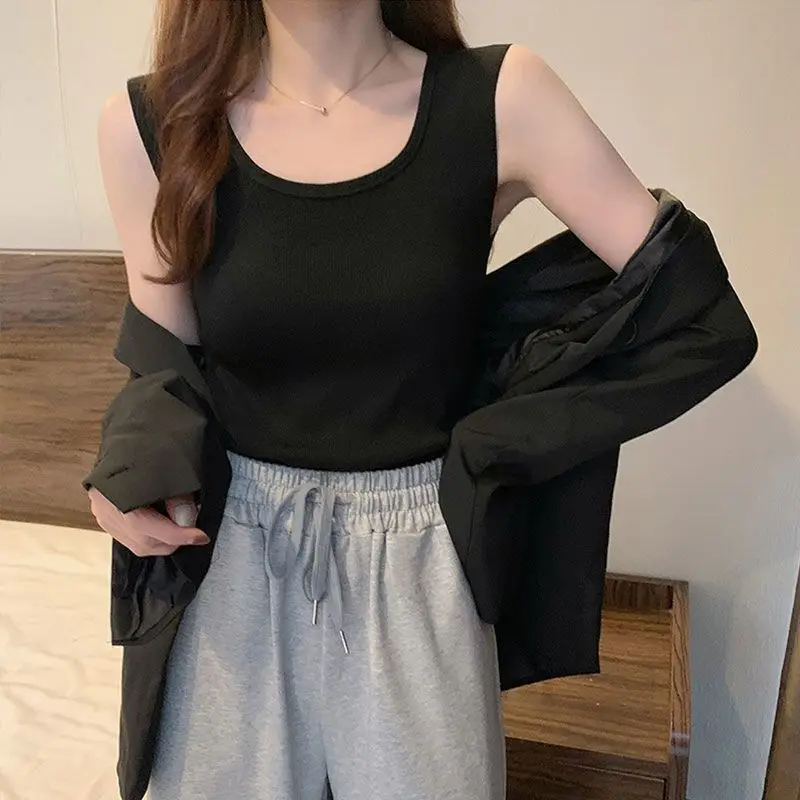 Knitted Bottom Vest Women's Summer 2023 New Korean Version Slim Anti-fade Solid Color with Sleeveless Top