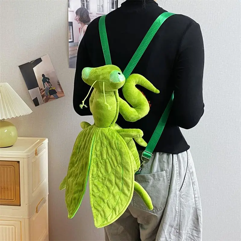 Cute Mantis Plush Backpack Fun Cartoon School Bag Personalized Outdoor Rucksack Novelty Travel Knapsacks Funny Gift Shoulder Bag