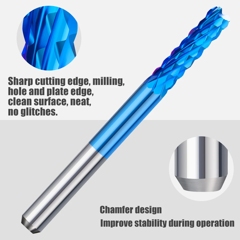 PCB Milling Cutter 0.6-3.175mm Corn End Mill Set 1/8\'\' Shank CNC Machine Router Bit Nano Blue Coated Carbide Milling Tool Bit