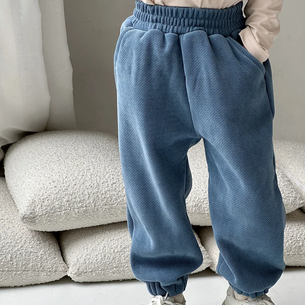 Children's Korean warm pants with added fleece casual pants autumn winter boys and girls baby warm pants added fleecepants