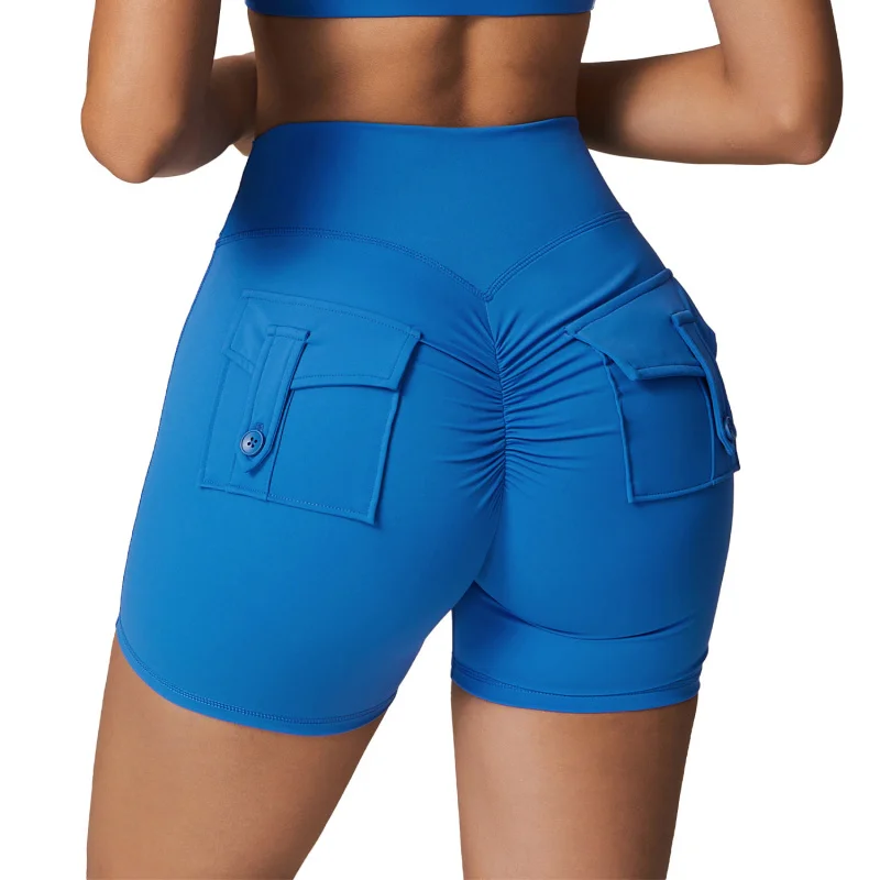 

ZC-Tight Nude Feel Yoga Shorts Women's High Waist Hip Lift Sports Shorts Quick-Drying Cargo Pocket Fitness Yoga Pants8882