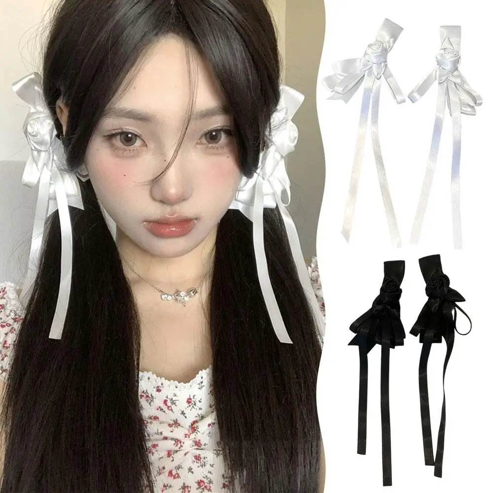 

Элегантные атласные заколки для волос с цветком розы Y2k для женщин и девочек, зажим для хвоста, бант, лента, заколки для волос, заколка, аксессуары для волос для свадебной вечеринки
