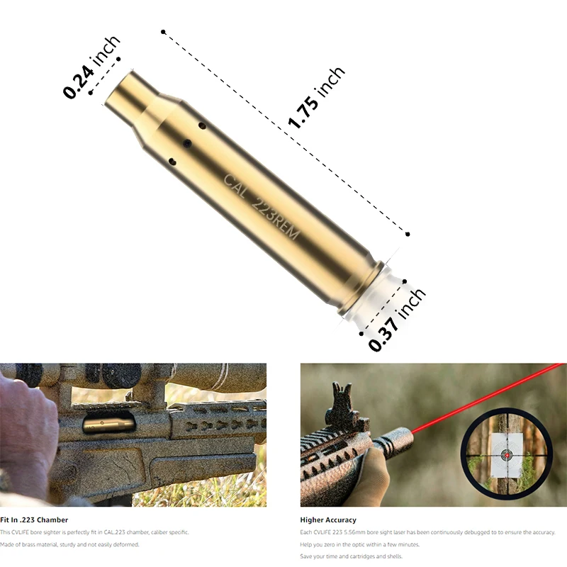 

CVLIFE Bore Sight Laser Red Laser Boresighter with Batteries Light and Compact for 223cal for Hunting Sighting Sturdy Brass